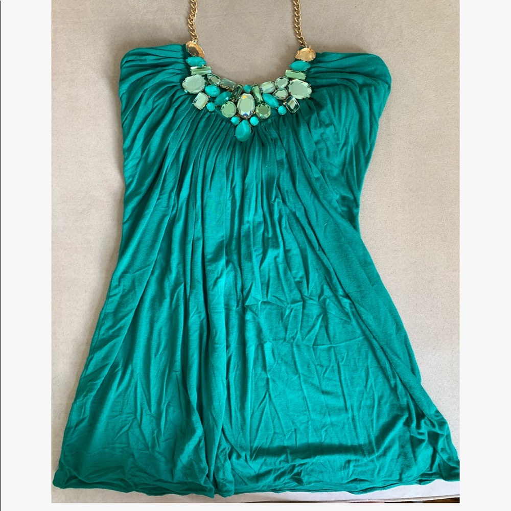 SKY Green Jewel Sparkle Halter Top - Teal Color